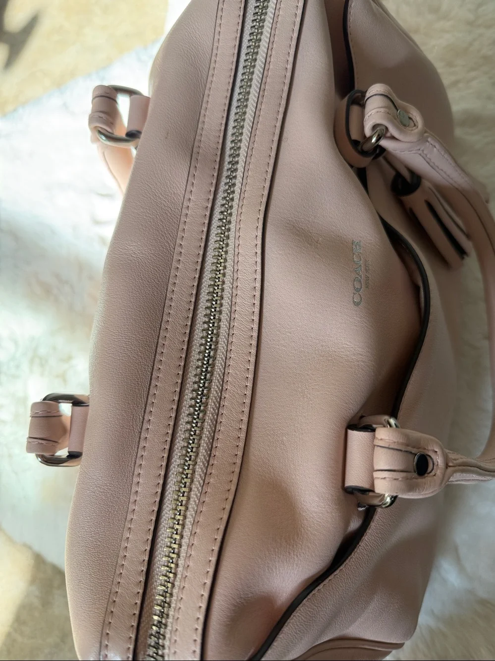 Coach Blush Pink Pebbled Leather Satchel with Tassels